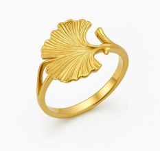 Handmade Brass Ginkgo Biloba Leaf Ring with 22k Gold Plating